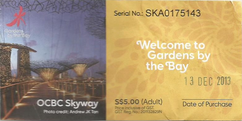 The ticket to enter to observation on trees in Gardens by the bay