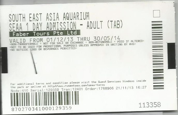 The ticket for aquarium
