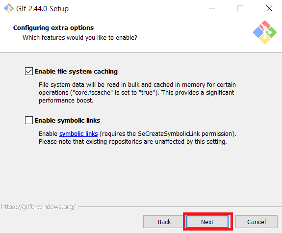 Configuring extra options while installing Git for Windows