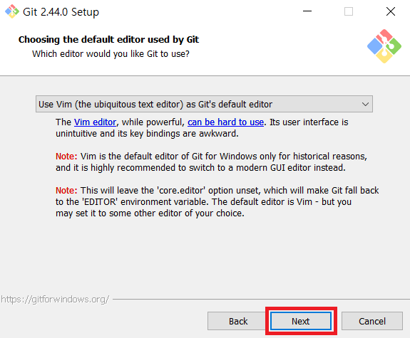 Choosing the default editor used by Git while installing Git for Windows