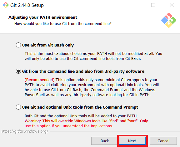 Adjusting user's PATH environment while installing Git for Windows