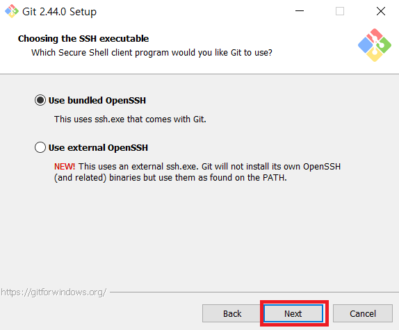 Choosing the SSH executable while installing Git for Windows