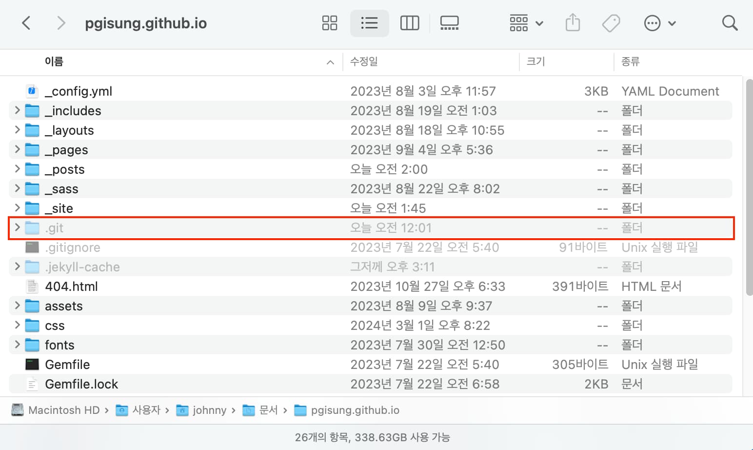 Location of local git directory