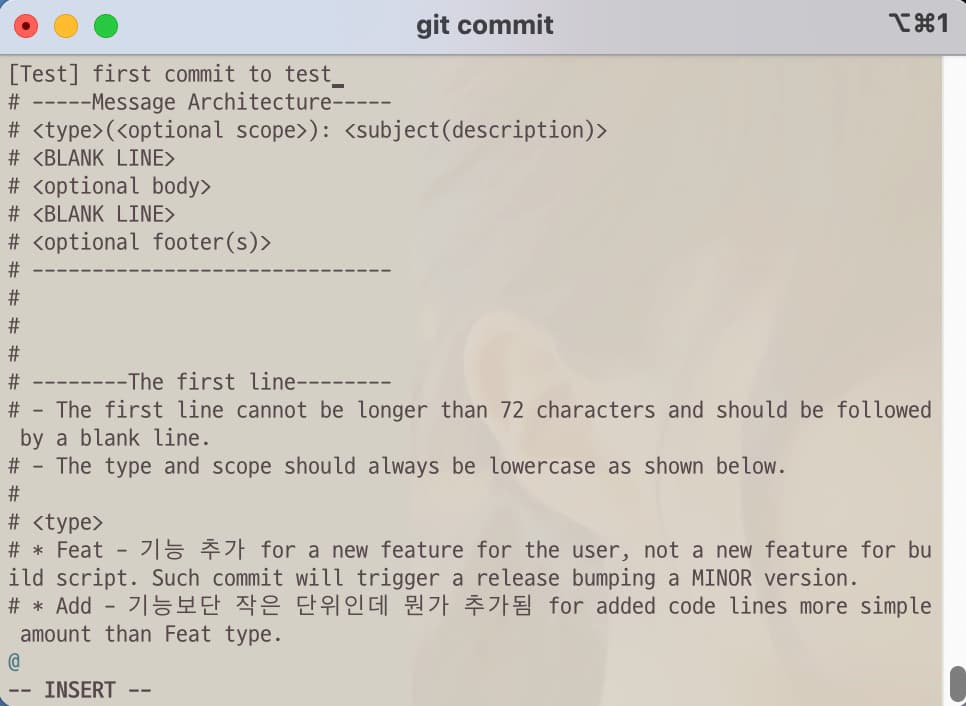 Editing commit message by vim editor