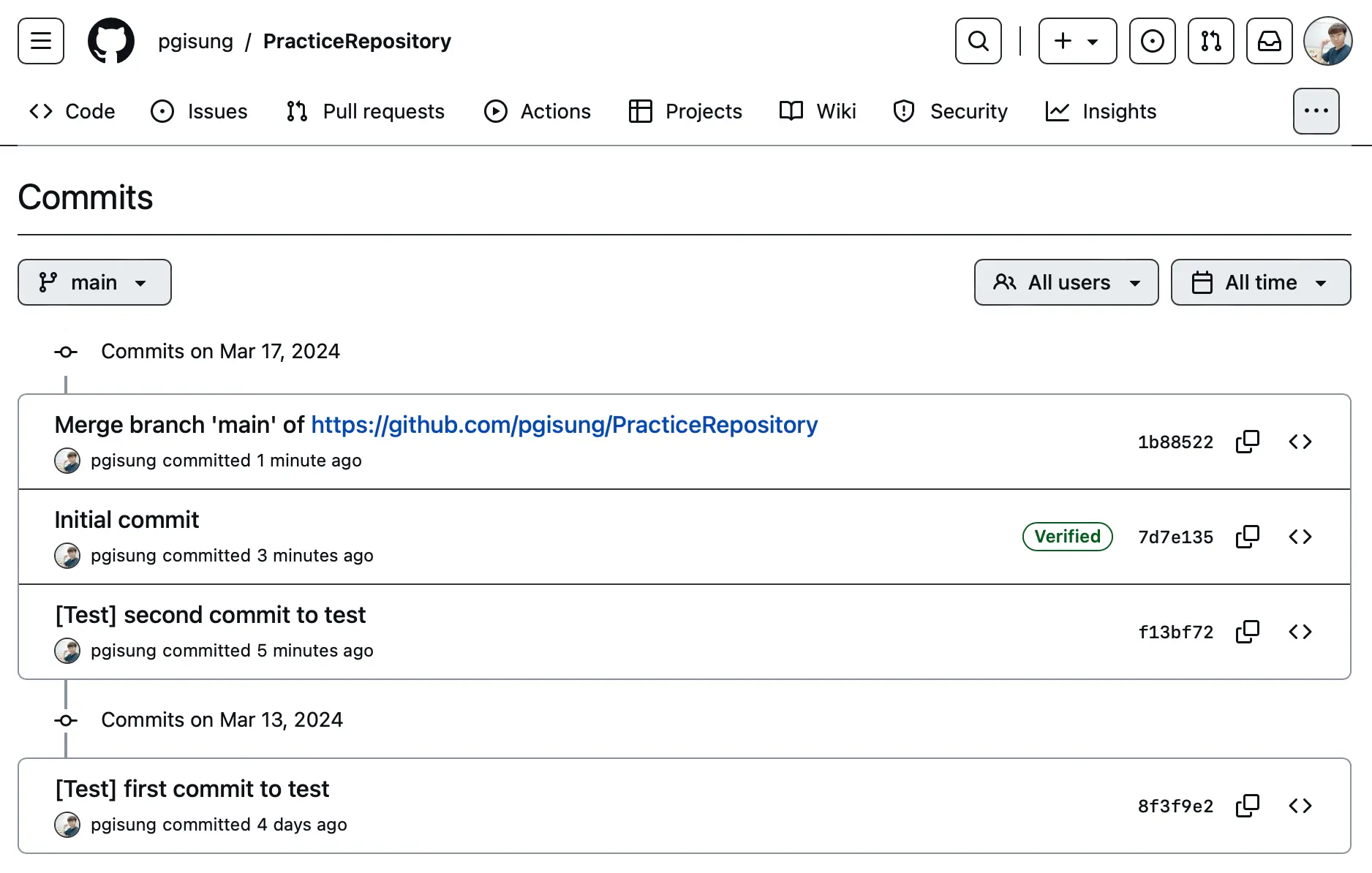 Remote repository in Github after git command push -f