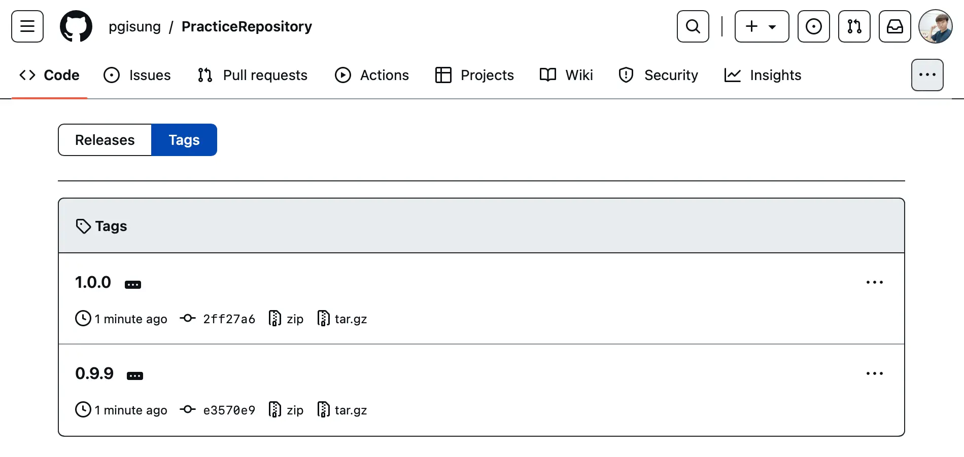 Remote repository in Github after git command push --tags