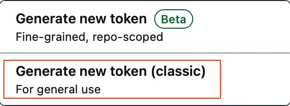 Popup menu when generate new token clicked