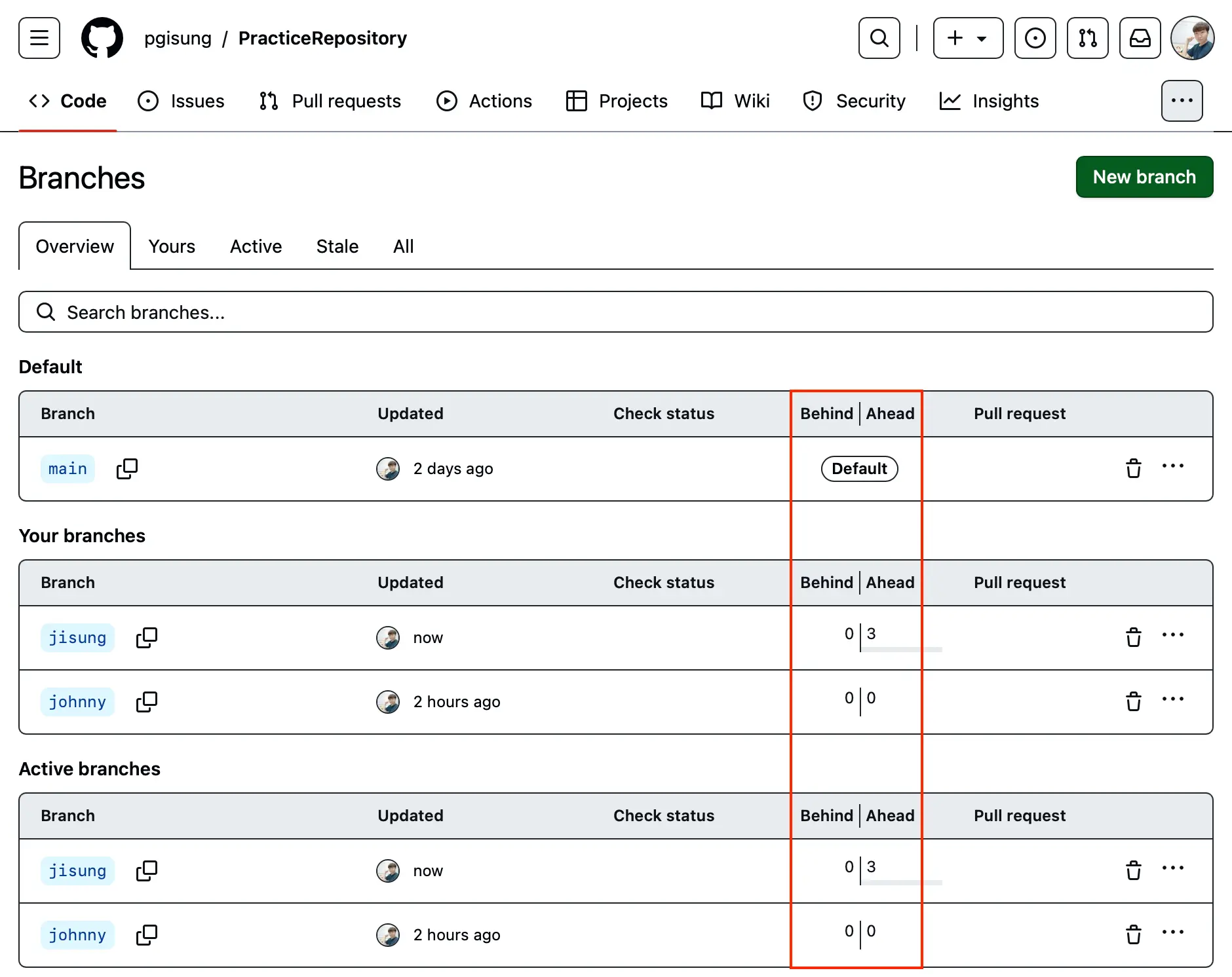 Branches in remote repository in Github