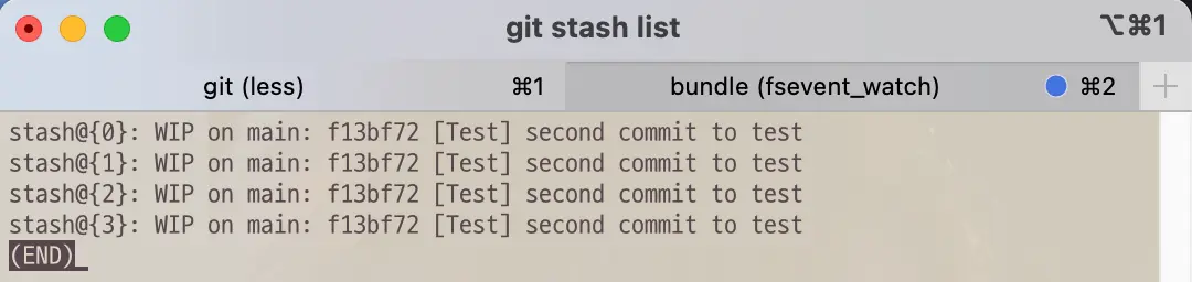 Stash list after git command stash apply stash@{list number}