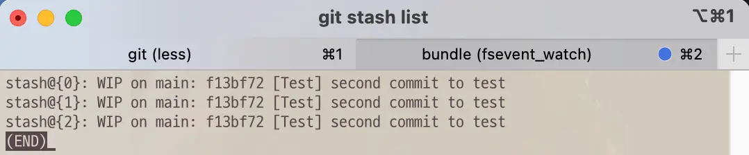 Stash list after git command stash drop