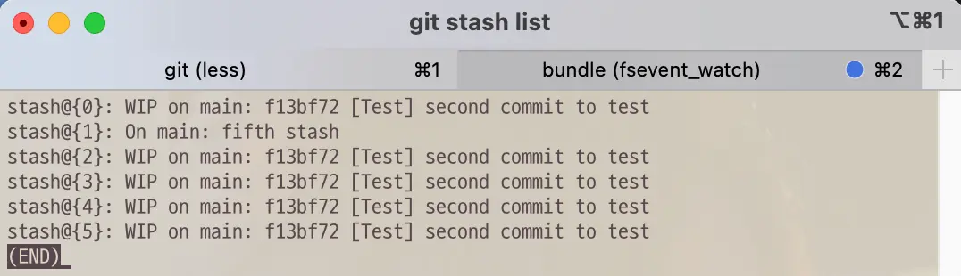 Stash list after git command stash -k