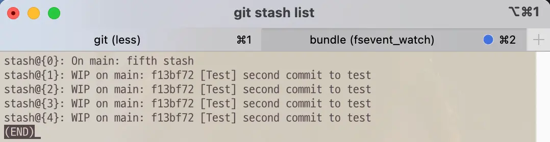 Stash list after git command stash pop --index