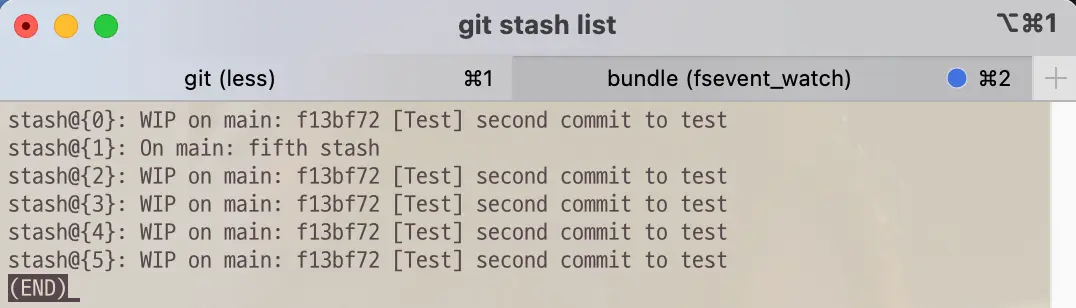 Stash list after git command stash pop