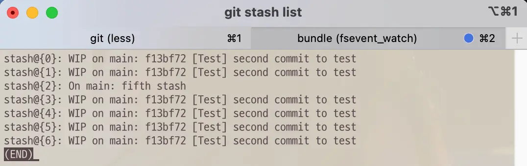 Stash list after git command stash -u