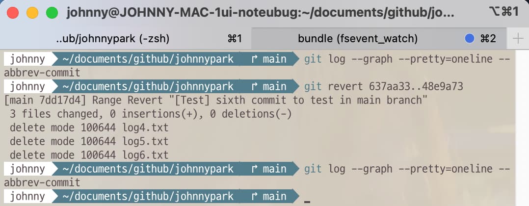 Git command to revert range of commits