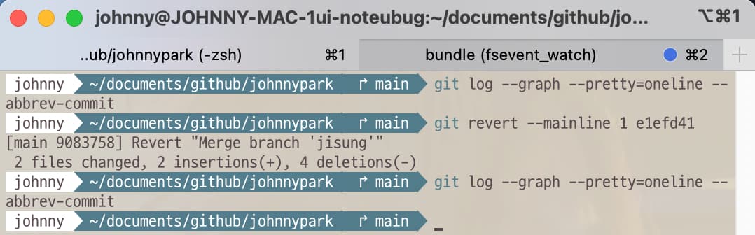 Git command to revert merge commit